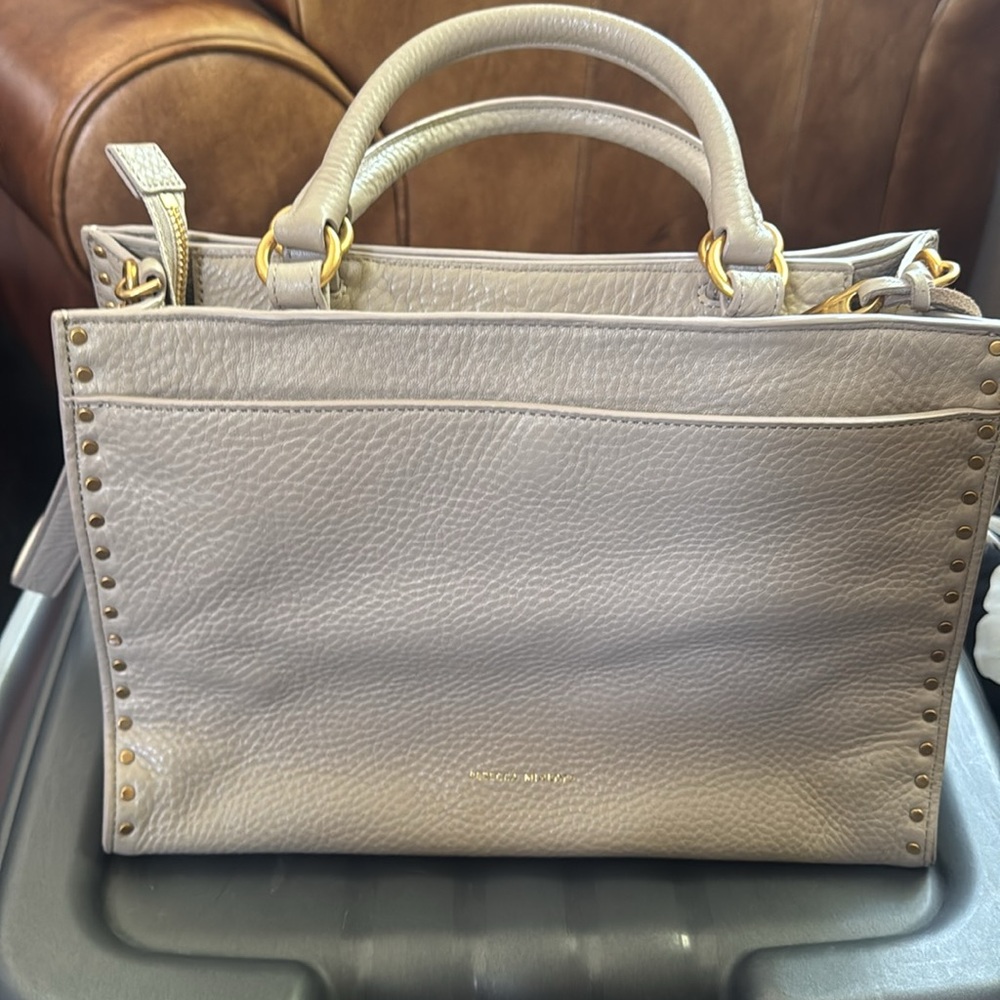 Rebecca Minkoff Darren Pebble Leather Satchel Crossbody Gold Tan - Picture 2 of 7